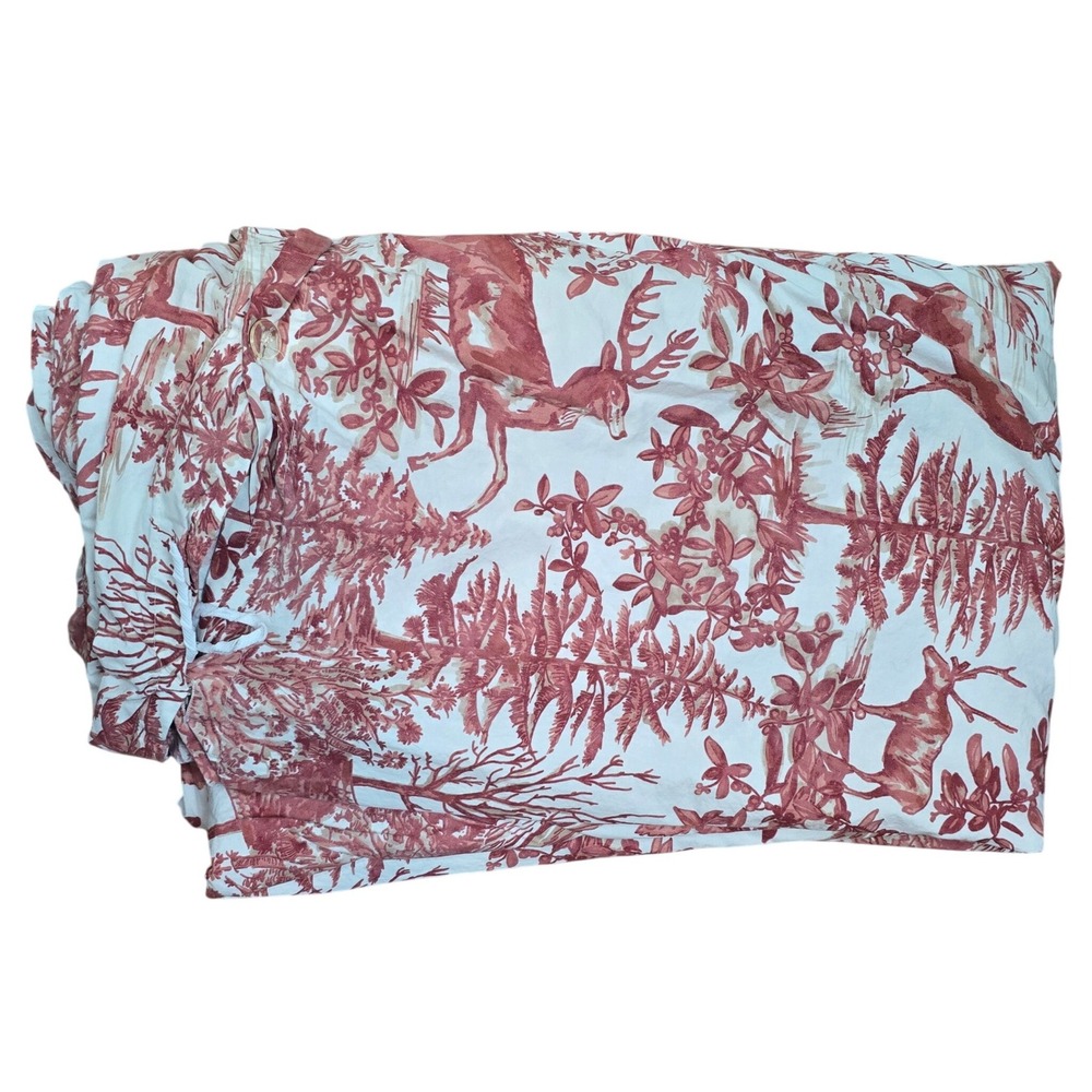 Pottery Barn Alpine Toile King Duvet Cover Red White Deer Forest Cotton